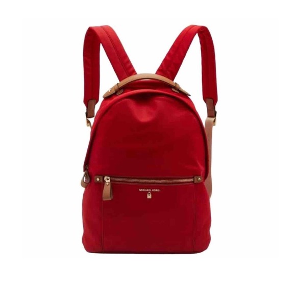 Michael Kors Red Backpack Purse Bag Gold Hardware Travel School Bookbag 16-10 - Picture 1 of 8